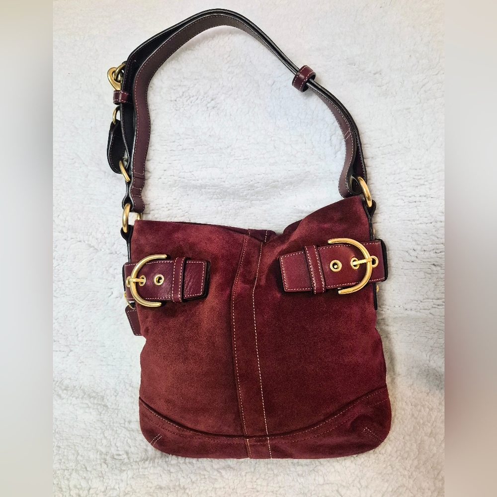 COACH: Burgundy Soft Suede Duffle Purse